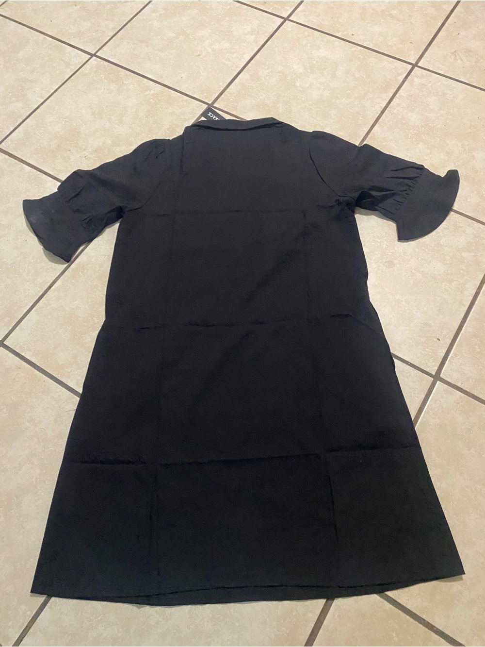 Black Short-Sleeve Shift Dress with Flared Cuffs